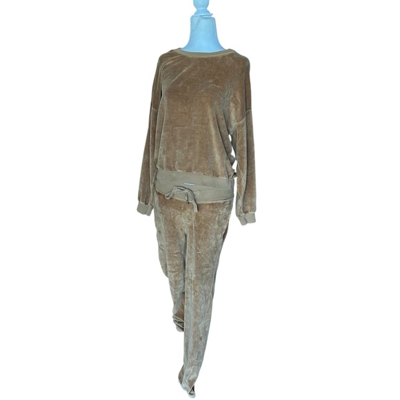 NSF Sweaters - NSF brown bronze velour tack suit, jogger style sweat pants and crew neck